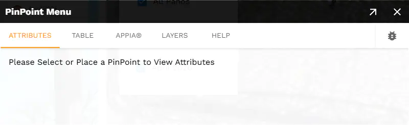 PinPoint menu with no placed points PinPoint menu with no placed points