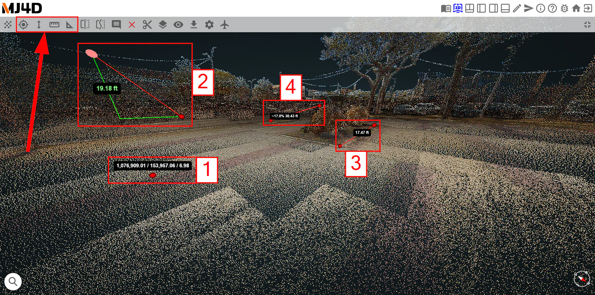 Measuring in the Pointcloud Pane