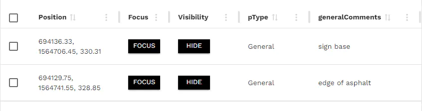 PinPoint Menu Table fields