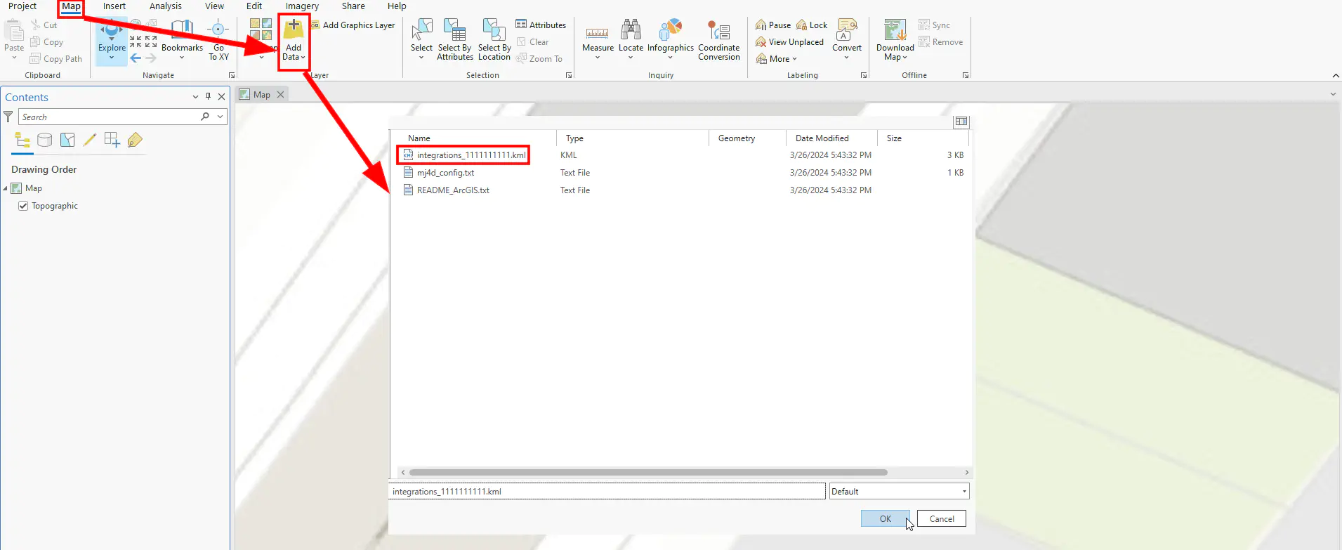 Open the integrations.kml file in ArcGIS Pro
